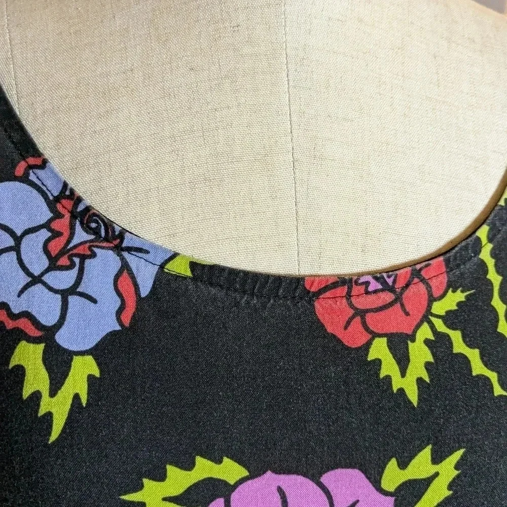 Nooworks Naomi Dress  Roses Black Midi Printed Sleeveless XS
